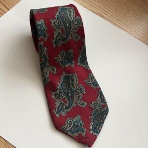 Christian Dior Silk Tie - Made in Italy Red w/Blue & Turquoise Paisley Design
